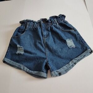 Womens 1XL Distress Denim Jean Shorts Super High Waist 90s Summer Beach Festival